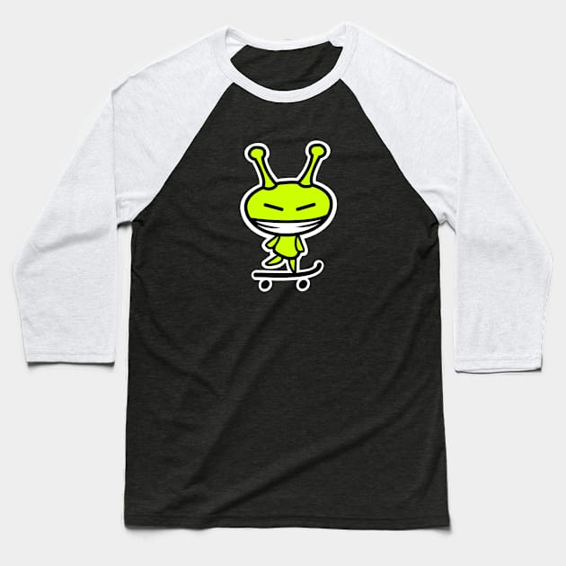 Alien skateboarder Baseball T-Shirt by hyperactive